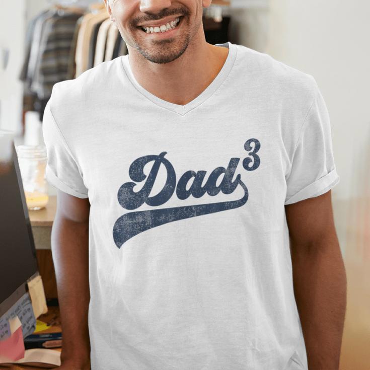 Dad3 Dad Cubed Father Of Three Daddy 3 Third Time Dad Men's V-Neck T-Shirt