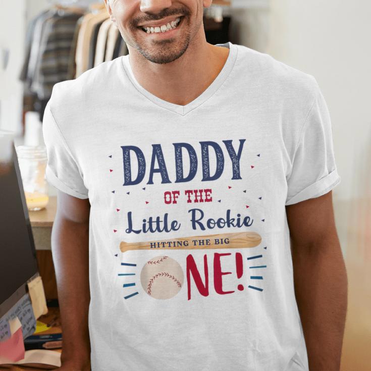 Daddy Dad First Birthday Little Rookie Baseball The Big One Men's V-Neck T-Shirt Daddy Dad First Birthday Little Rookie Baseball The Big One Men's V-Neck T-Shirt