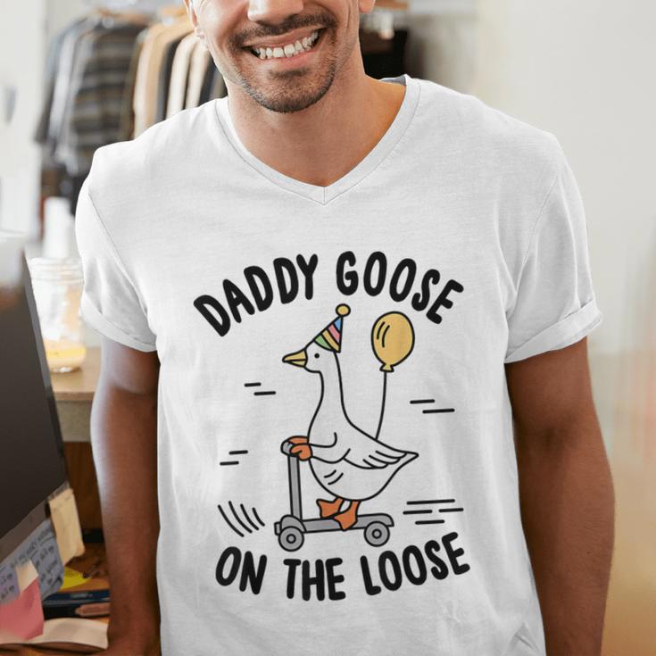 Daddy Goose On The Loose Birthday Matching Family Men's V-Neck T-Shirt Daddy Goose On The Loose Birthday Matching Family Men's V-Neck T-Shirt