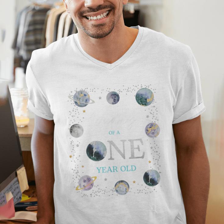 Daddy Houston We Have One Year Old Space Theme 1st Birthday Men's V-Neck T-Shirt