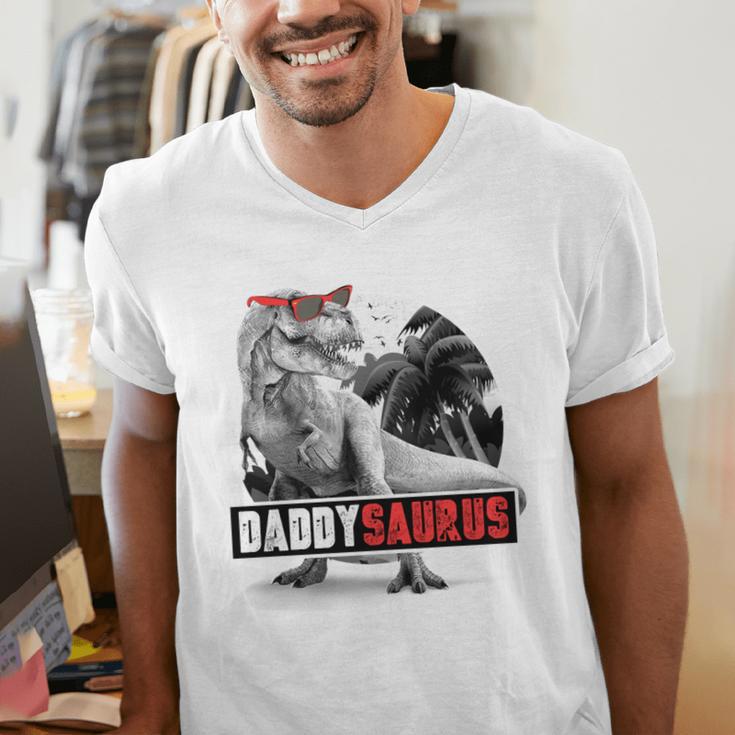 Daddysaurus T-Rex Dad Dinosaur Daddy Saurus Fathers Day Men's V-Neck T-Shirt