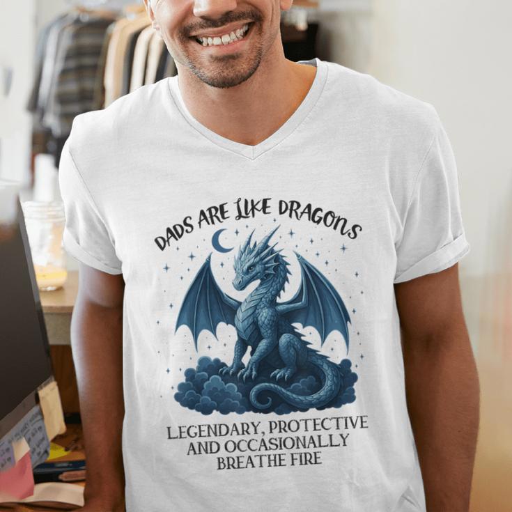 Dads Are Like Dragons Legendary Protective Fatherhood Men's V-Neck T-Shirt Dads Are Like Dragons Legendary Protective Fatherhood Men's V-Neck T-Shirt