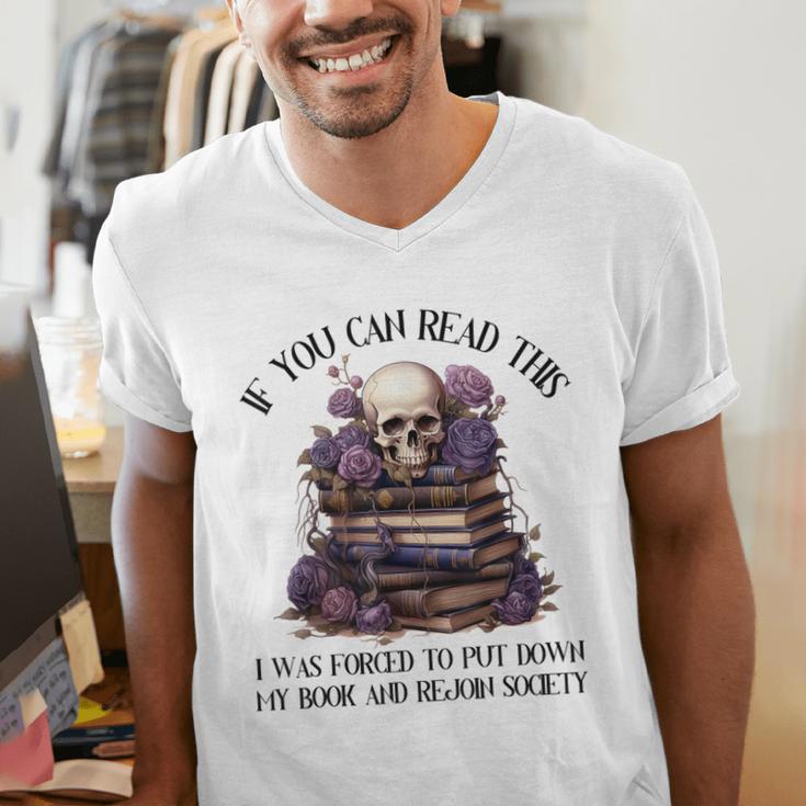 Dark Romance Merch I Put Down My Book Lover Spicy Skeleton Men's V-Neck T-Shirt Dark Romance Merch I Put Down My Book Lover Spicy Skeleton Men's V-Neck T-Shirt