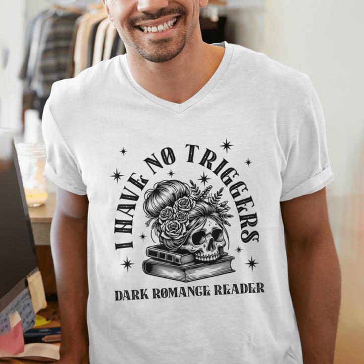 Dark Romance Merch Spicy Book Lover No Triggers Warning Men's V-Neck T-Shirt Dark Romance Merch Spicy Book Lover No Triggers Warning Men's V-Neck T-Shirt
