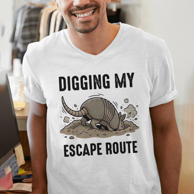 Digging My Escape Route Armadillo Introvert Humor Men's V-Neck T-Shirt