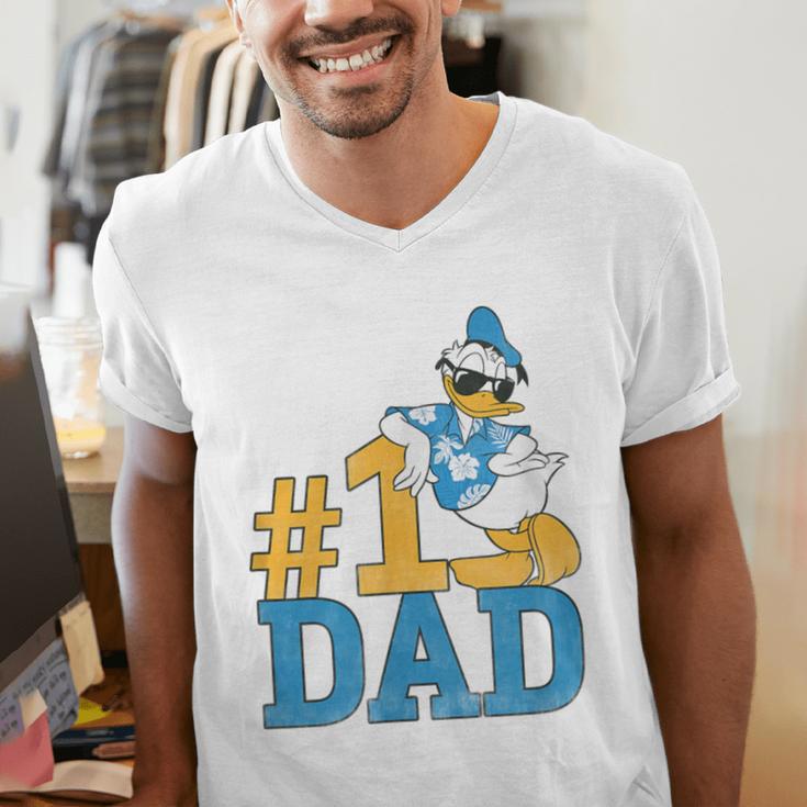 Disney Donald Duck Number One Dad Sunglasses Father's Day Men's V-Neck T-Shirt