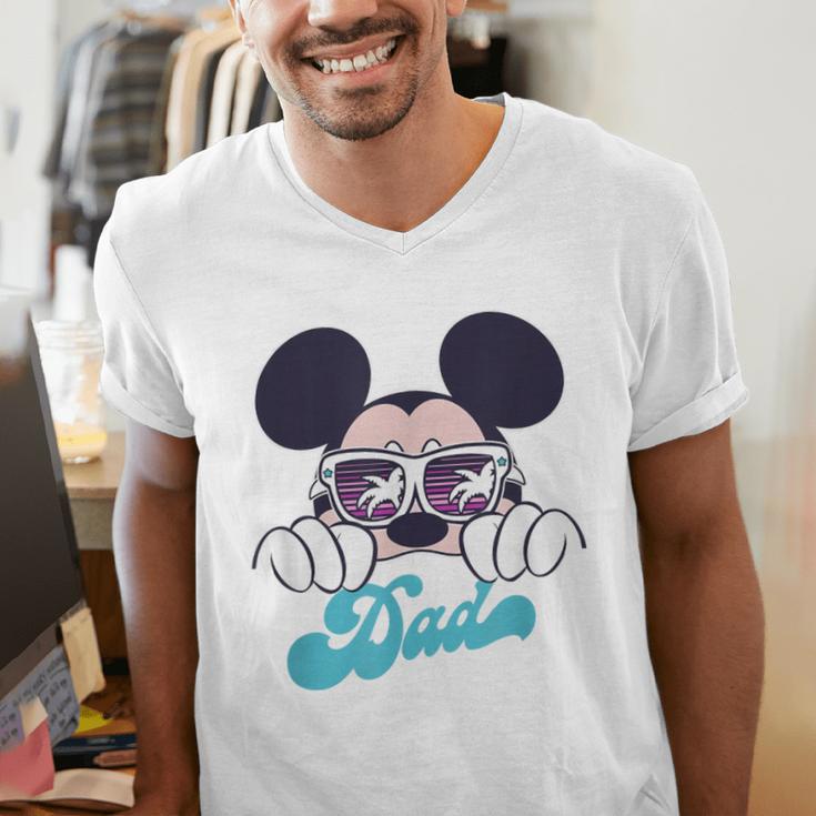 Disney Mickey And Friends Cool Mickey Summer Vibes Dad Logo Men's V-Neck T-Shirt