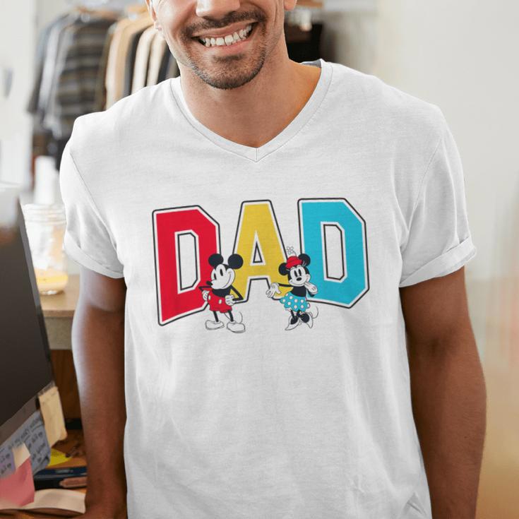 Disney Mickey And Friends Mickey Minnie Dad Collegiate Logo Men's V-Neck T-Shirt