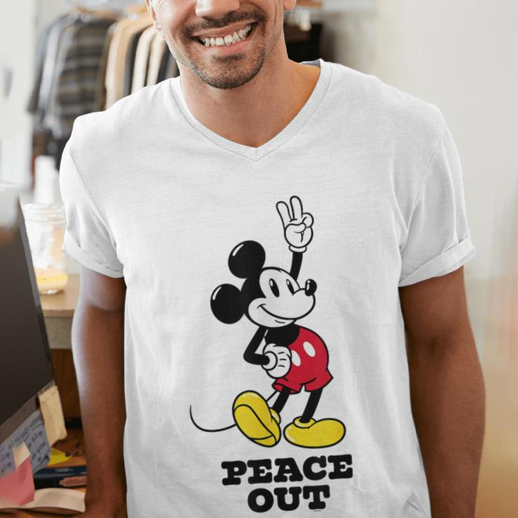 Disney Mickey Mouse Peace Out Totally Retro Graduation Men's V-Neck T-Shirt