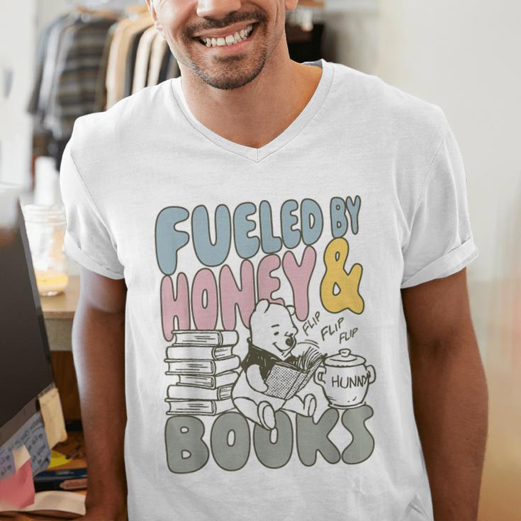 Disney Winnie The Pooh Fueled By Honey & Books Sketch Men's V-Neck T-Shirt