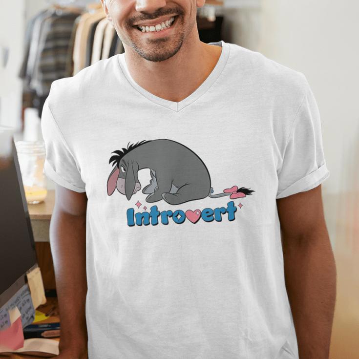 Disney Winnie The Pooh Introvert Eeyore Logo Men's V-Neck T-Shirt Disney Winnie The Pooh Introvert Eeyore Logo Men's V-Neck T-Shirt