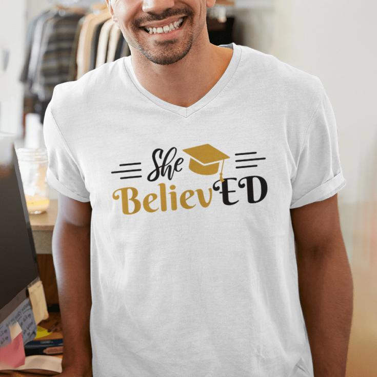 Doctor Of Education She BelievED EdD Graduation Men's V-Neck T-Shirt