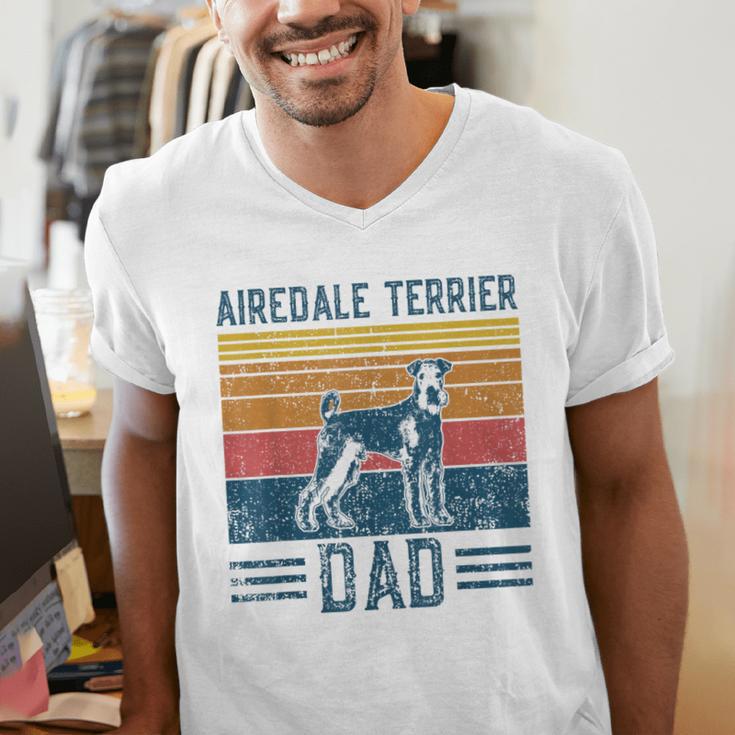 Dog Airedale Terrier Dad Vintage Airedale Terrier Dad Men's V-Neck T-Shirt
