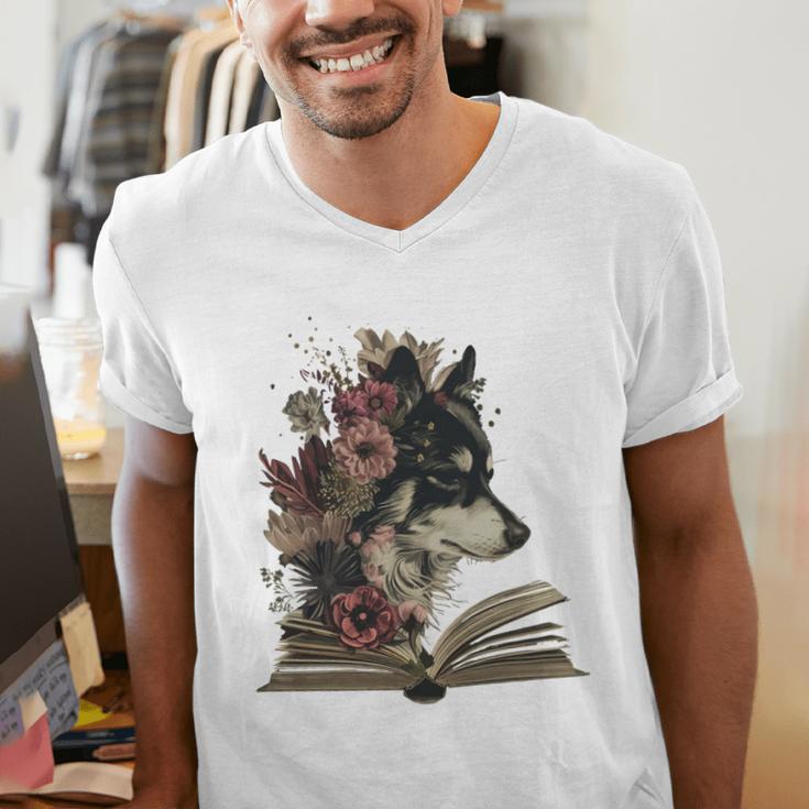 Dog Book Flower Men's V-Neck T-Shirt Dog Book Flower Men's V-Neck T-Shirt
