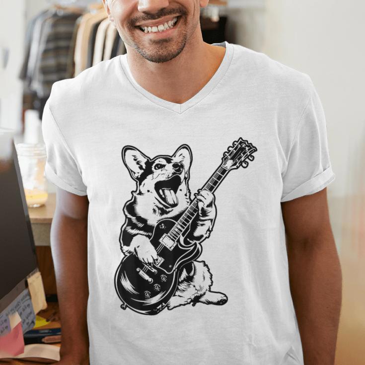 Dog Guitarist Guitar Pembroke Welsh Corgi Dad Mom Men's V-Neck T-Shirt