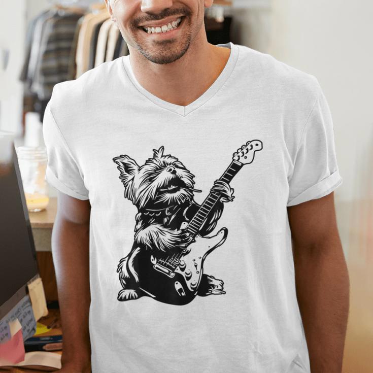Dog Guitarist Guitar Yorkie Dad Mom For Men Women Men's V-Neck T-Shirt