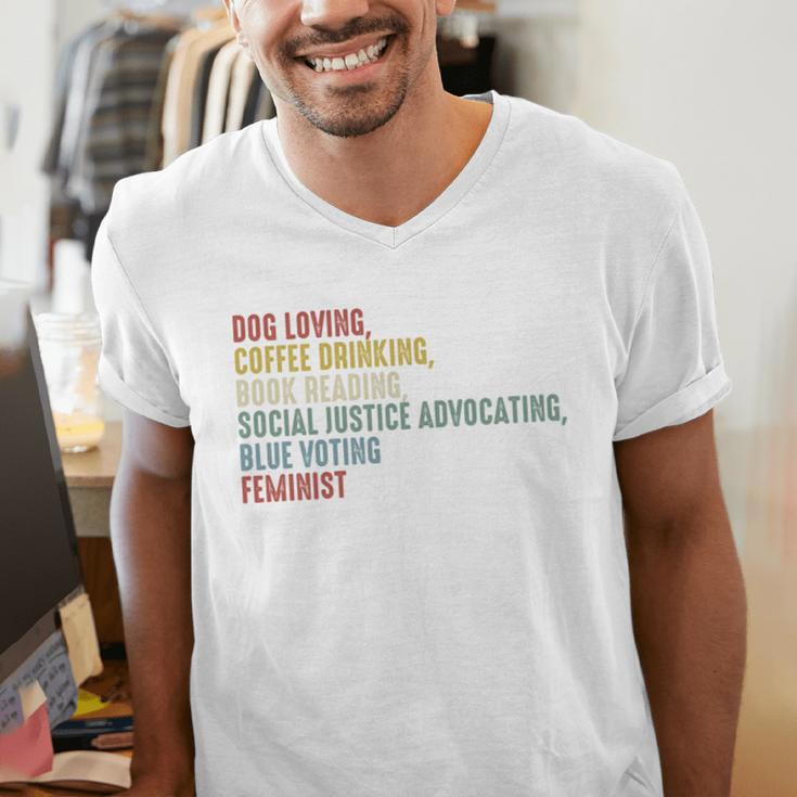 Dog Loving Coffee Drinking Book Reading Social Justice Men's V-Neck T-Shirt