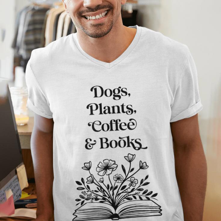 Dogs Plants Coffee Books Book Lover Dog Lover Reading Men's V-Neck T-Shirt