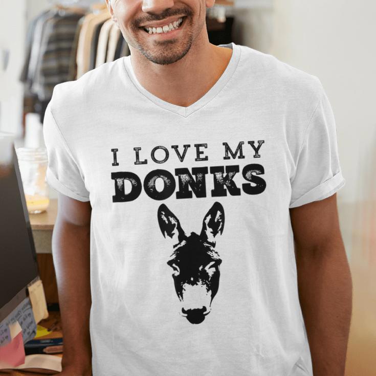 Donkey Mom Or Dad I Love My Donks Farmer Men's V-Neck T-Shirt Donkey Mom Or Dad I Love My Donks Farmer Men's V-Neck T-Shirt