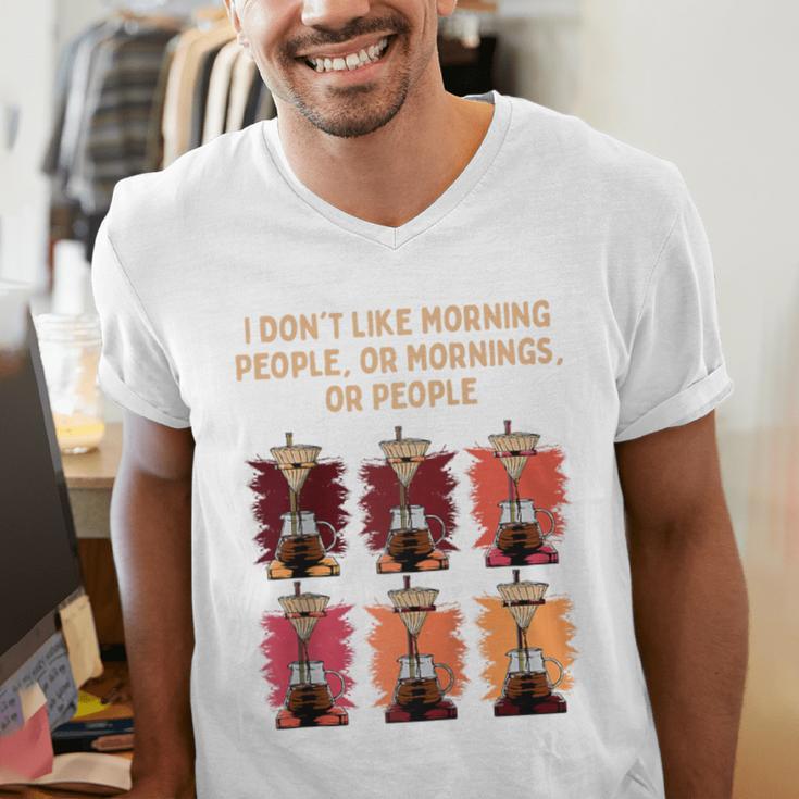 I Dont Like Morning People Introvert Coffee Lover Antisocial Raglan Baseball Tee Men's V-Neck T-Shirt