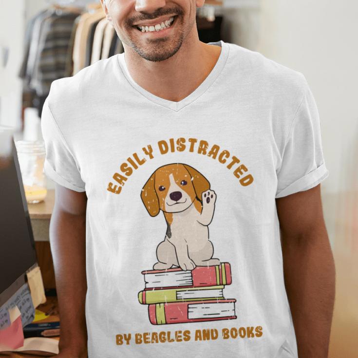 Easily Distracted By Beagles And Books Beagle Dog Men's V-Neck T-Shirt