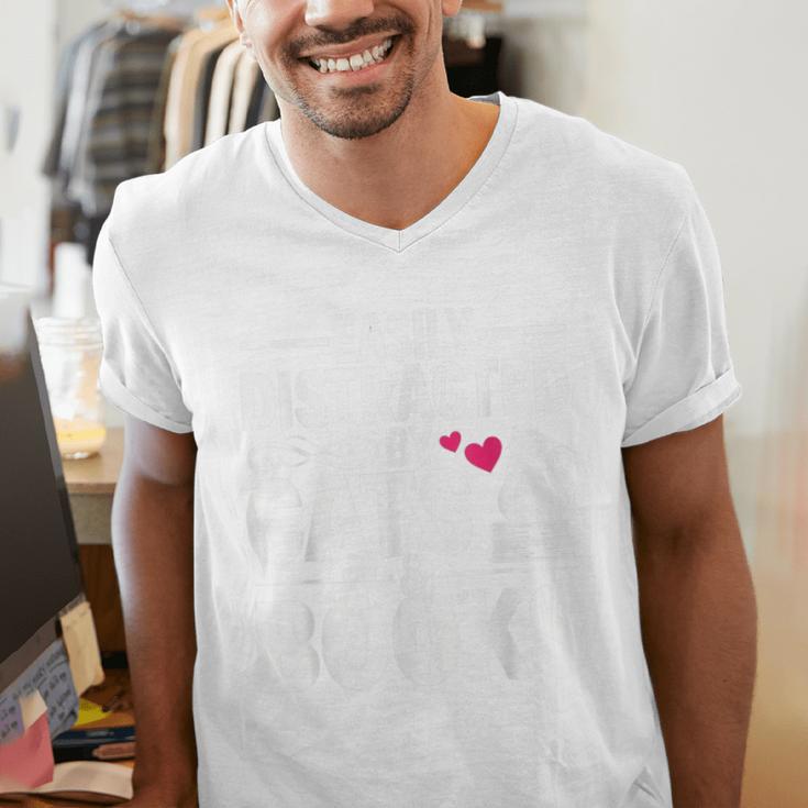Easily Distracted By Cats And Books Cat & Book Lover Men's V-Neck T-Shirt