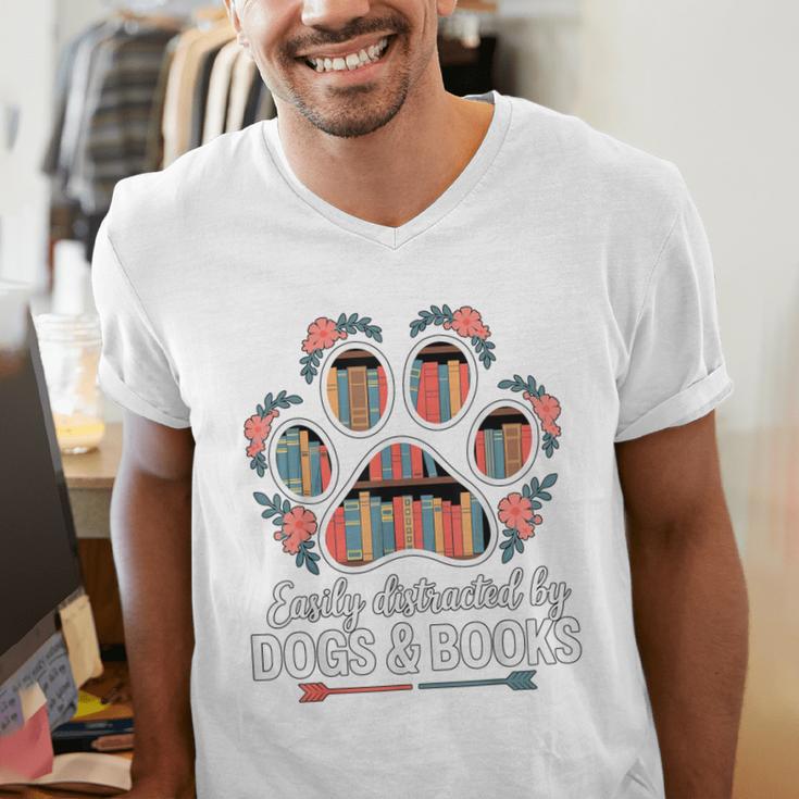 Easily Distracted By Dogs And Books Reading Men's V-Neck T-Shirt
