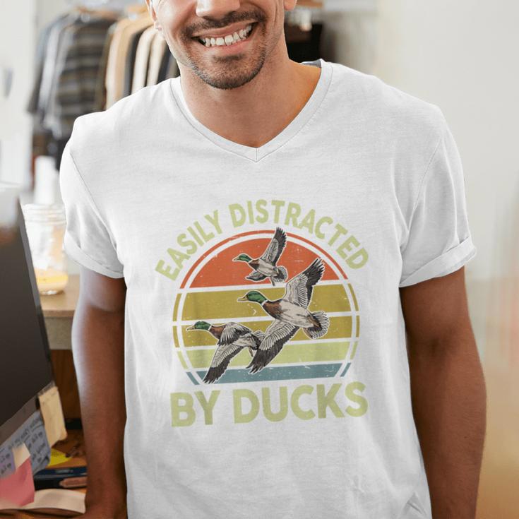 Easily Distracted Duck Hunting Dad Hunter Son Daughter Men's V-Neck T-Shirt