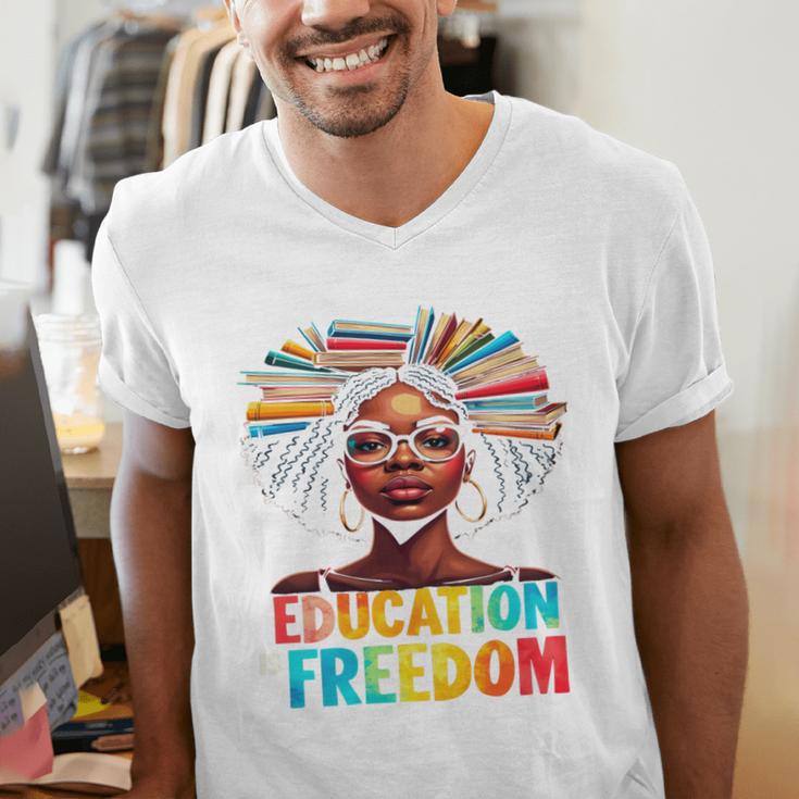 Education Is Freedom Afro Books Men's V-Neck T-Shirt Education Is Freedom Afro Books Men's V-Neck T-Shirt