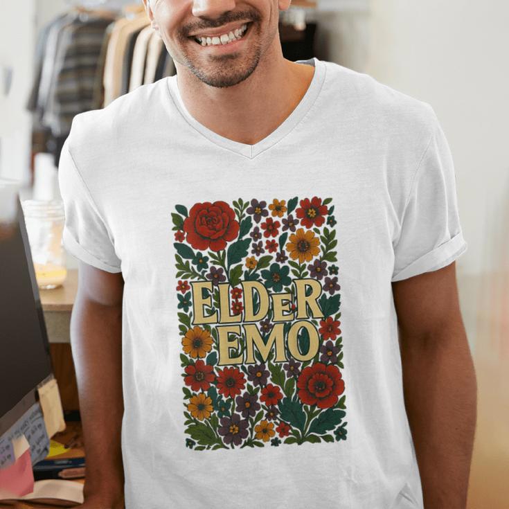Elder Emo Floral Gothic Vintage Nostalgia Men's V-Neck T-Shirt