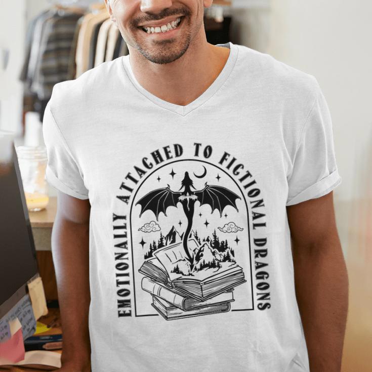 Emotionally Attached To Fictional Dragons Books Lover Men's V-Neck T-Shirt