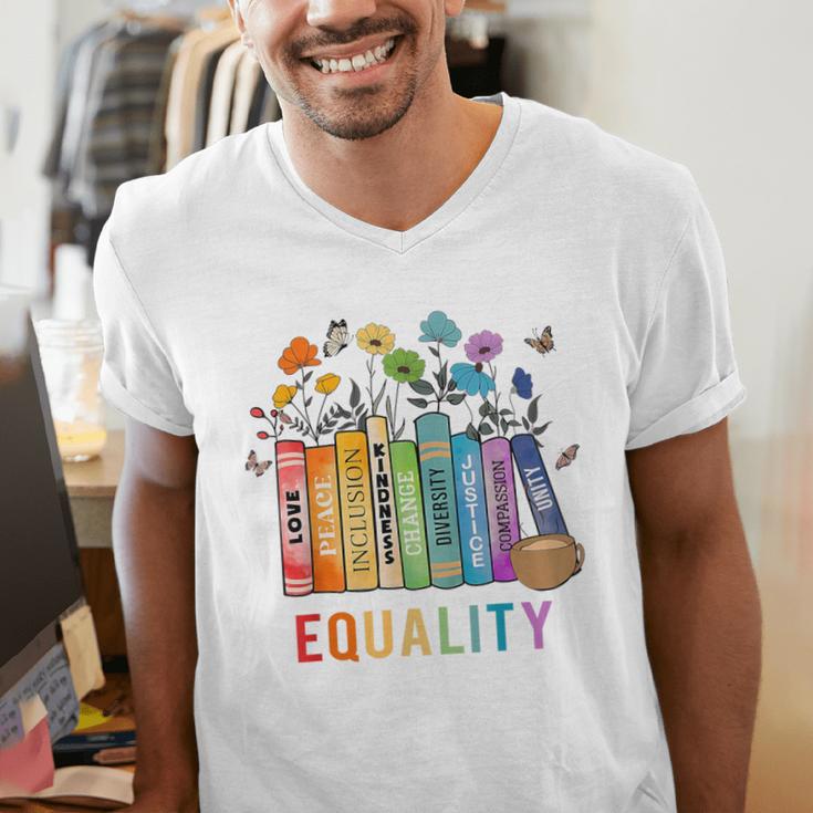Equal Rights Book Flower Equality Peace Love Kindness Book Men's V-Neck T-Shirt Equal Rights Book Flower Equality Peace Love Kindness Book Men's V-Neck T-Shirt