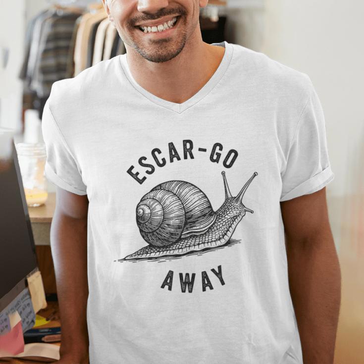 Escar Go Away Snail Vintage French Pun Introvert Humor Men's V-Neck T-Shirt