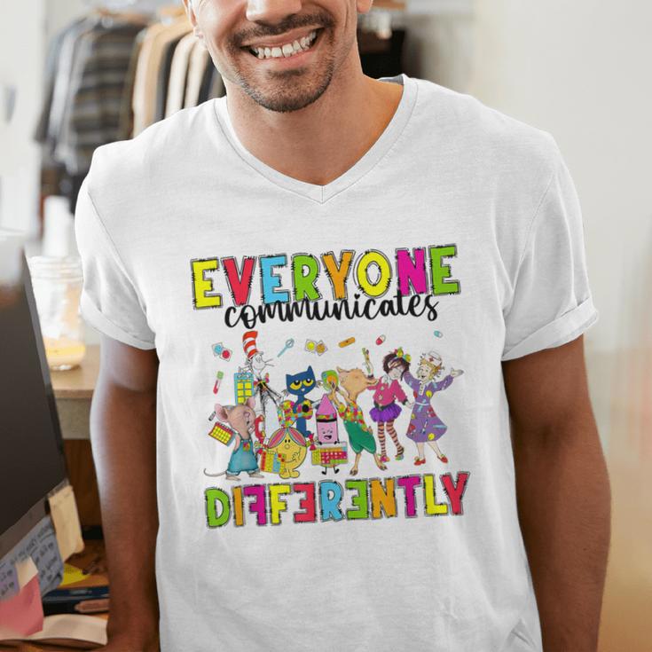 Everyone Communicates Differently Book Teacher Outfit Men's V-Neck T-Shirt
