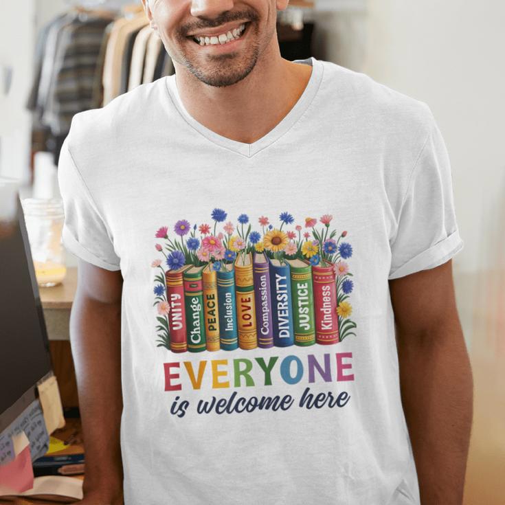 Everyone Is Welcome Here Floral Book LGBT Pride Equality Men's V-Neck T-Shirt