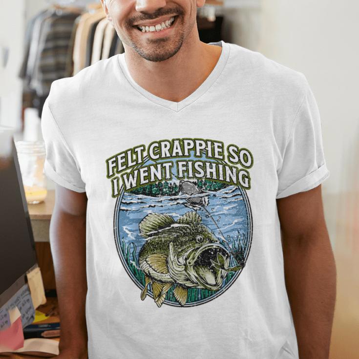 Felt Crappie So I Went Fishing Introvert Lakes Antisocial Raglan Baseball Tee Men's V-Neck T-Shirt Felt Crappie So I Went Fishing Introvert Lakes Antisocial Raglan Baseball Tee Men's V-Neck T-Shirt