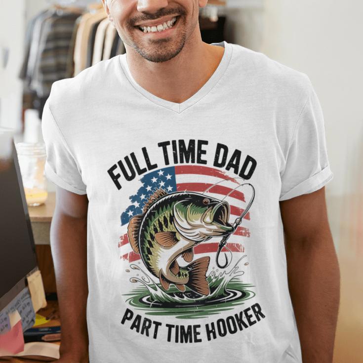 Fishing 4th July Full Time Dad Part Time Hooker On-Back Men's V-Neck T-Shirt