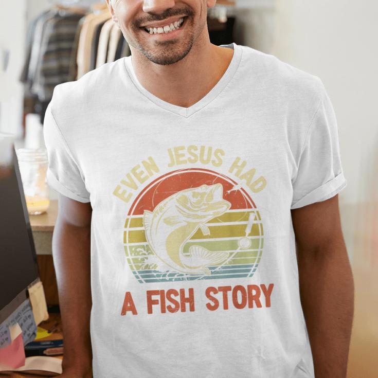 Fishing Even Jesus Had Fish Story Bass Dad Christian Men's V-Neck T-Shirt