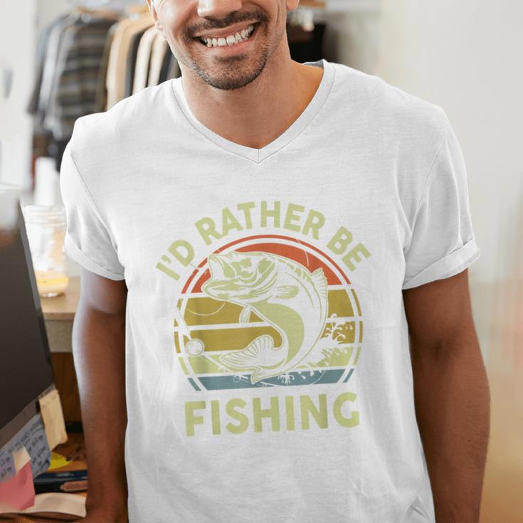 Fishing I'd Rather Be Fishing Bass Fish Dad Jokes Men's V-Neck T-Shirt