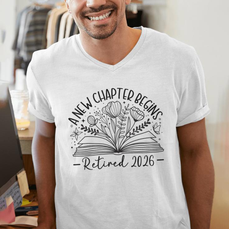 Floral Book a New Chapter Begins Retired Retirement Teacher Men's V-Neck T-Shirt Floral Book a New Chapter Begins Retired Retirement Teacher Men's V-Neck T-Shirt