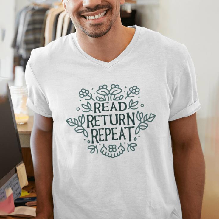 Floral “Read Return Repeat” Book Lovers Readers Librarians Men's V-Neck T-Shirt Floral “Read Return Repeat” Book Lovers Readers Librarians Men's V-Neck T-Shirt