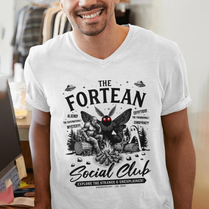 Fortean Social Club Bigfoot Mothman Alien Cryptid Introvert Men's V-Neck T-Shirt