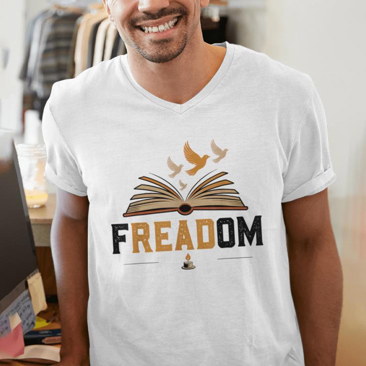 Freadom Anti Banned Books Lovers Reading Librarian Bookworm Men's V-Neck T-Shirt Freadom Anti Banned Books Lovers Reading Librarian Bookworm Men's V-Neck T-Shirt