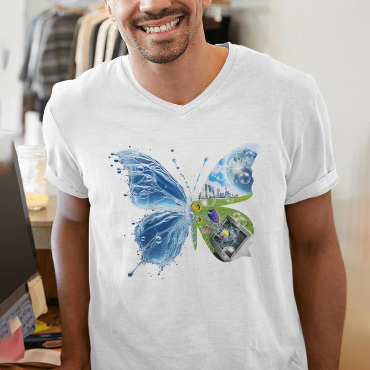 Frutiger Aero Aesthetic Butterfly Computer Fishes Scenery Raglan Baseball Tee Men's V-Neck T-Shirt Frutiger Aero Aesthetic Butterfly Computer Fishes Scenery Raglan Baseball Tee Men's V-Neck T-Shirt