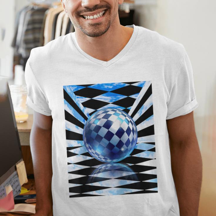 Frutiger Aero Aesthetic Tech Checkered Room Orb Sky Raglan Baseball Tee Men's V-Neck T-Shirt