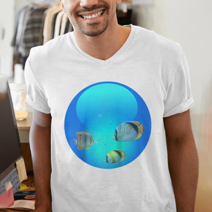 Frutiger Aero Aesthetic Tech Orb Fishes Raglan Baseball Tee Men's V-Neck T-Shirt