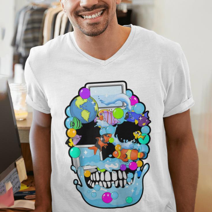 Frutiger Aero Aesthetic Tech Skull Computer Fishes Raglan Baseball Tee Men's V-Neck T-Shirt Frutiger Aero Aesthetic Tech Skull Computer Fishes Raglan Baseball Tee Men's V-Neck T-Shirt
