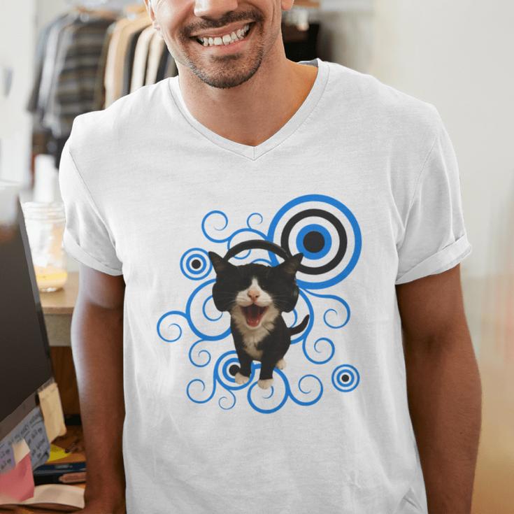 Frutiger Aero Cat Meme Headphone Kitty Cat Lover Men's V-Neck T-Shirt