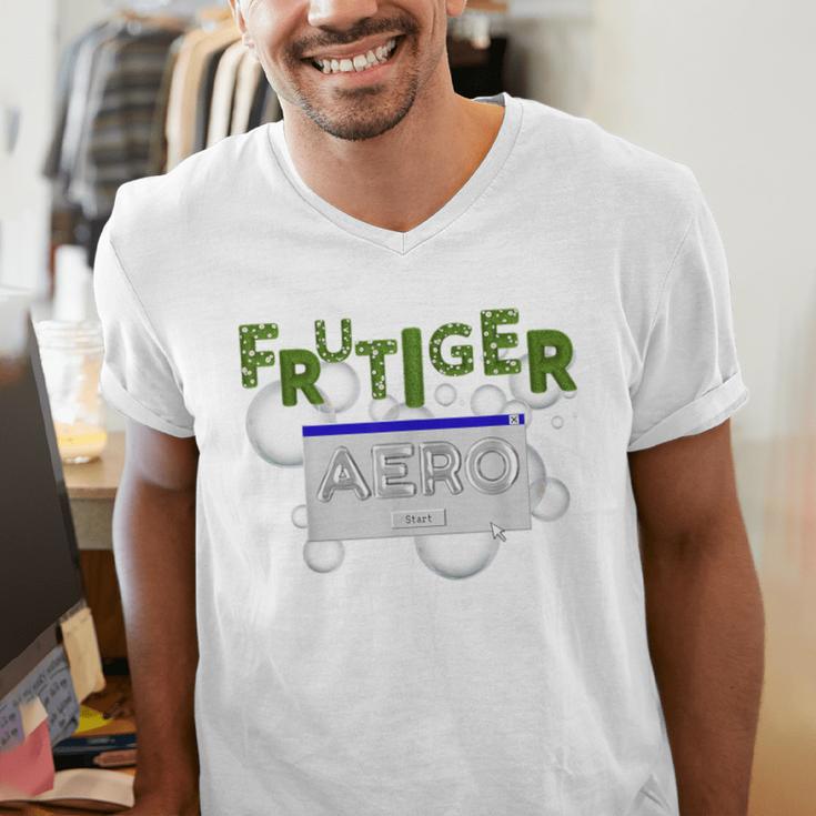 Frutiger Aero Y2K Fashion Trends Grass Fun Computers Men's V-Neck T-Shirt