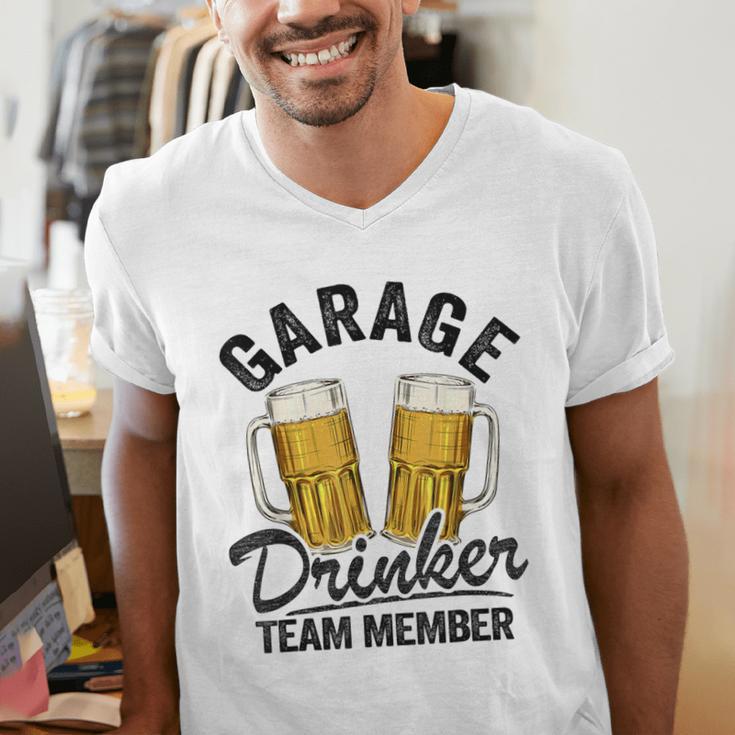 Garage Drinker Team Member Day Drinking Dad Beer Garage Men's V-Neck T-Shirt